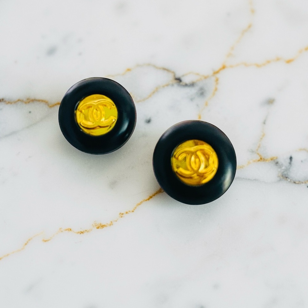 Luxury Black/Gold Upcycled Button Earrings 18mm